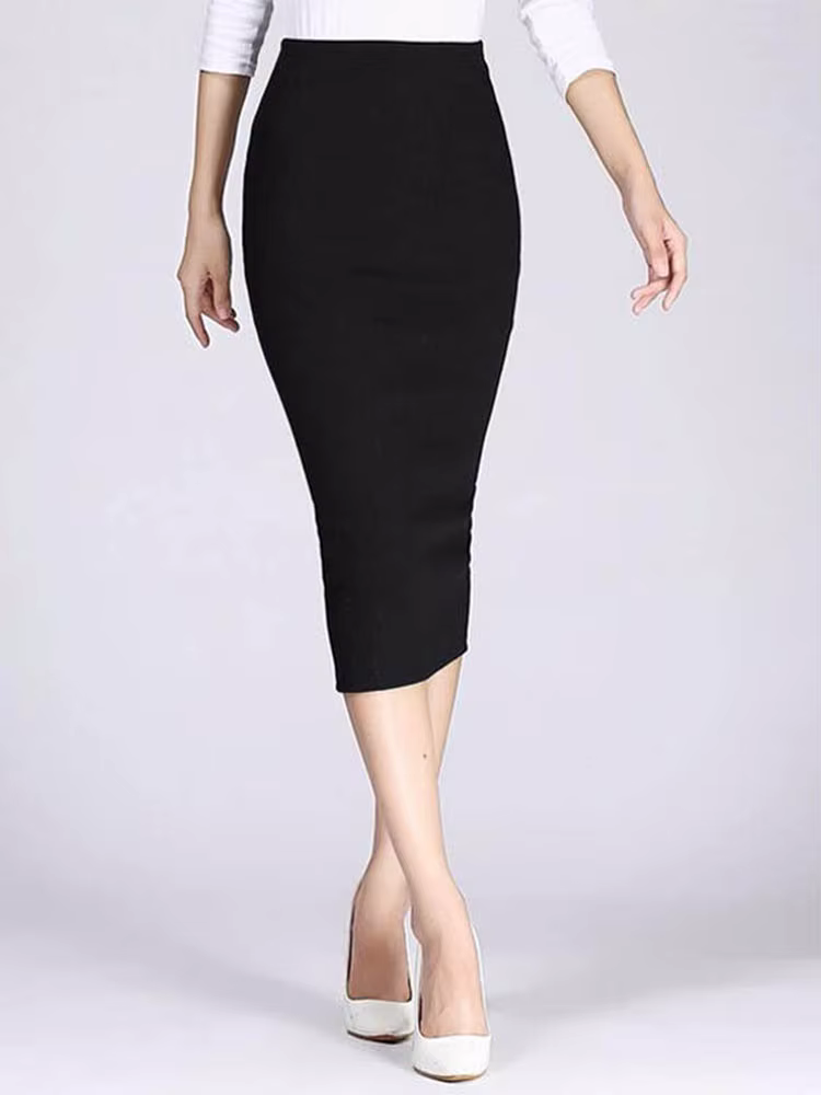 Jupe fendue extensible mi-mollet pour femme, jupe crayon mince, jupe en tricot pour femme, automne,