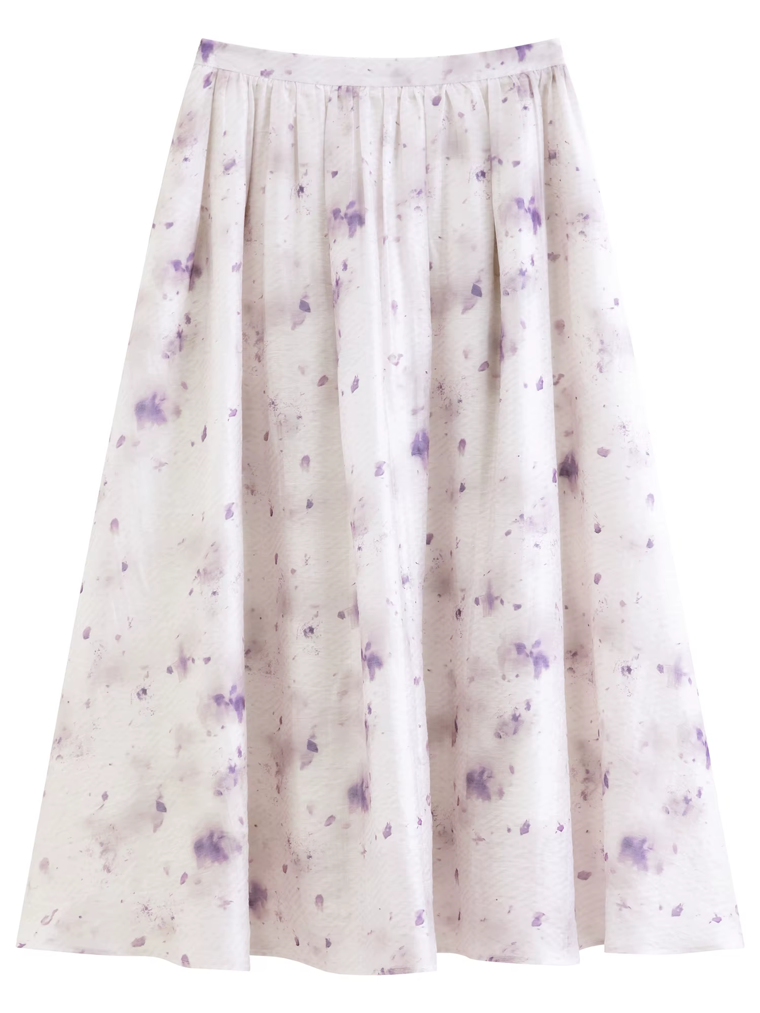 Jupe midi évasée tie-dye lilas FSLE 2026 pour femme, taille haute et tombé fluide, idéale pour les v