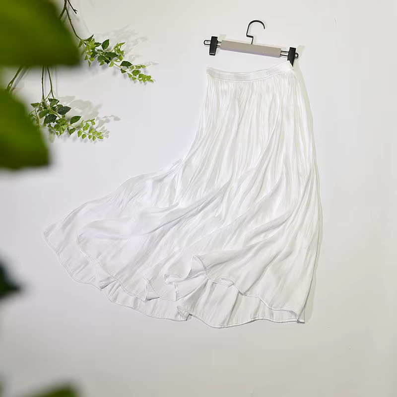 Jupe longue d'été soyeuse, élastique, taille haute, brillante, soyeuse, soie de lait, ligne a, robe 