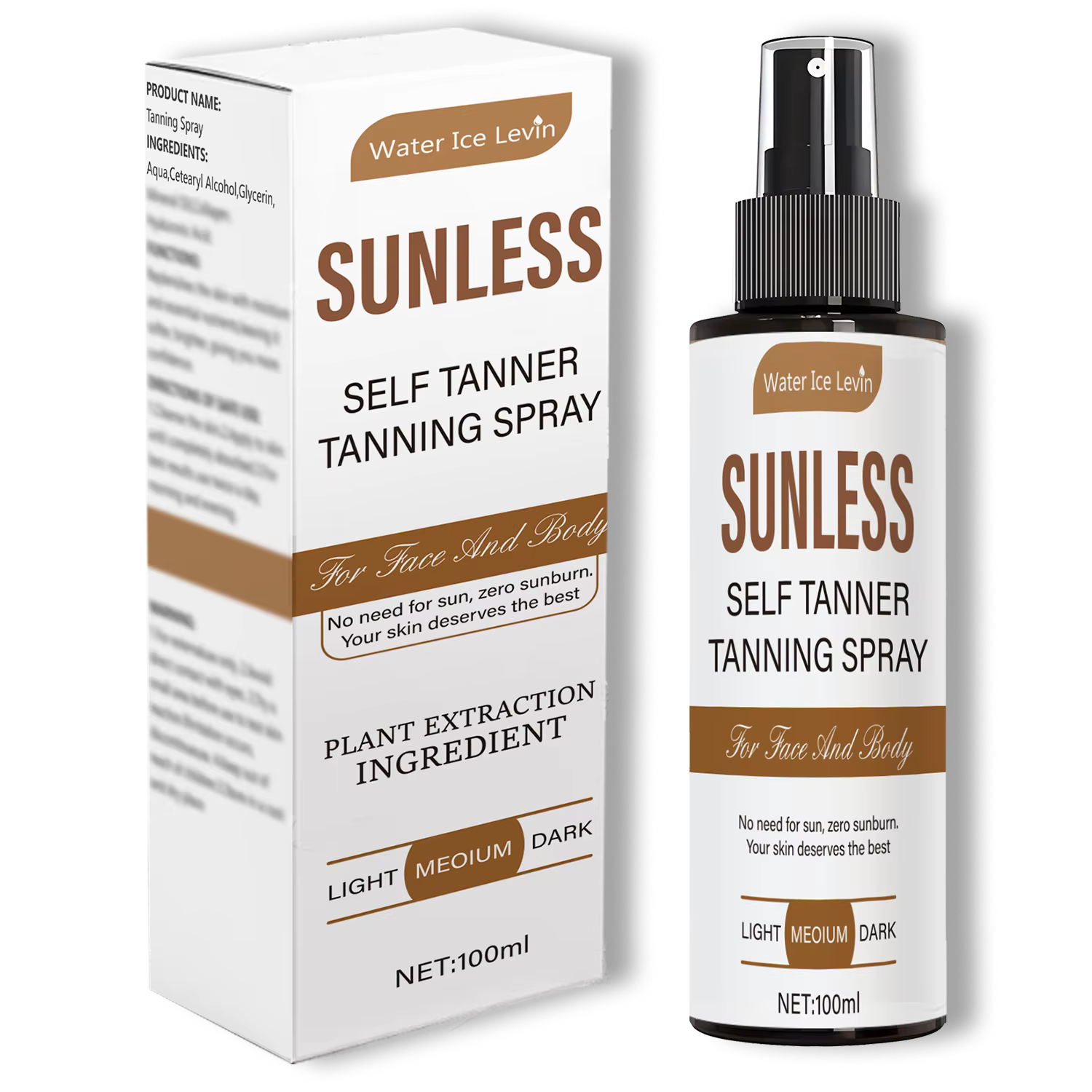 Spray autobronzant - Teinte brune naturelle, sans formaldéhyde, convient à tous les types et tons de