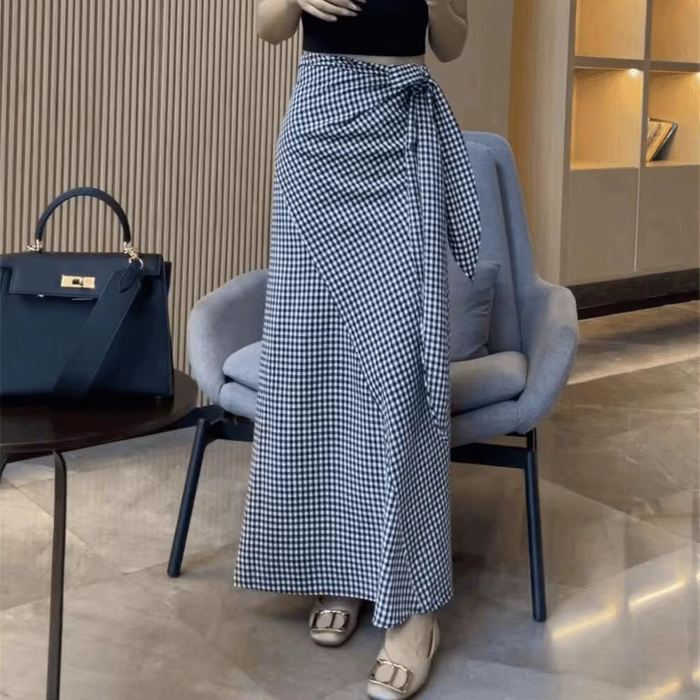 Jupe plissée à carreaux pour femme, mode française, à lacets, tempérament irrégulier, décontractée, 