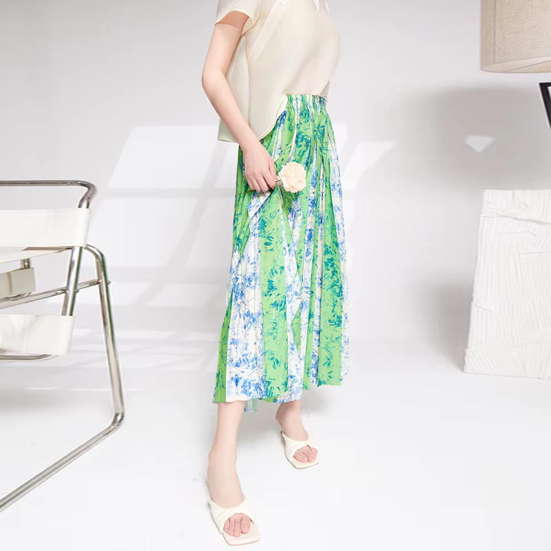 Miyake Organza jupe femme demi-jupe 2025 été nouveau sens senior plissé imprimé taille élastique a-l