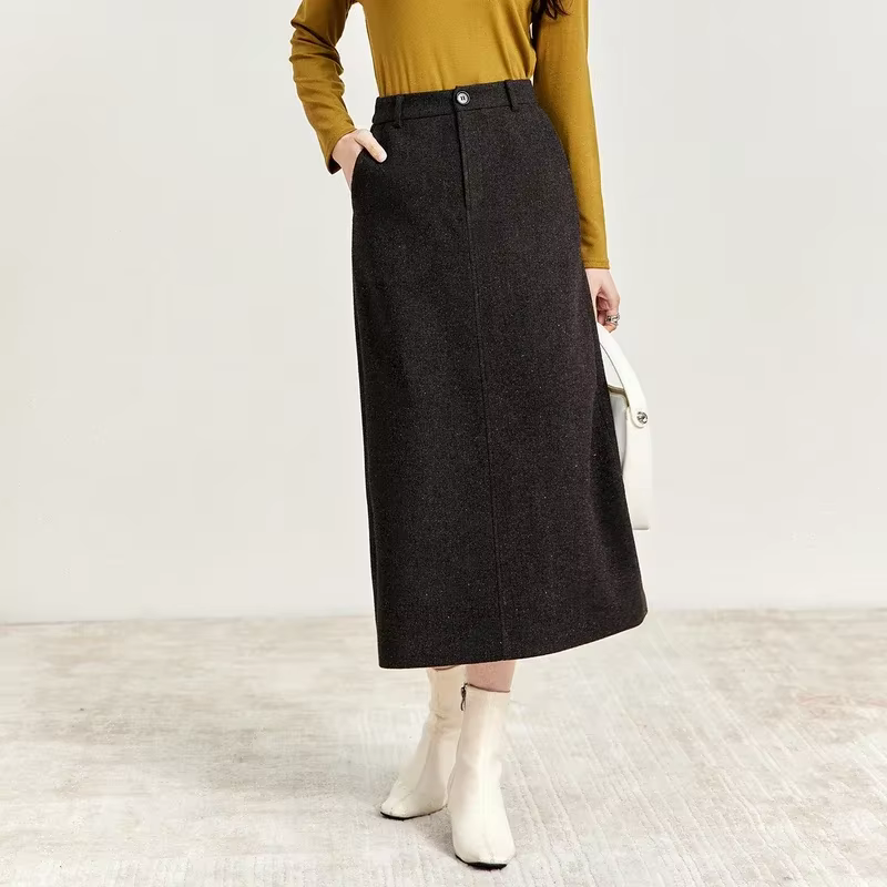 Jupe longue en laine droite SENTUBILA pour femme, collection Hiver 2026, élégante, en tweed, taille