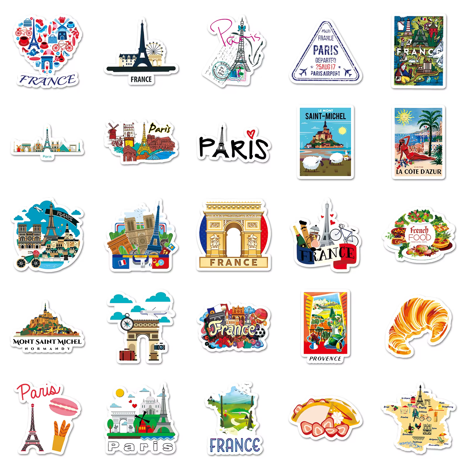 50 autocollants de voyage France Paris, Tour Eiffel, paysage urbain français, décoration pour ordina