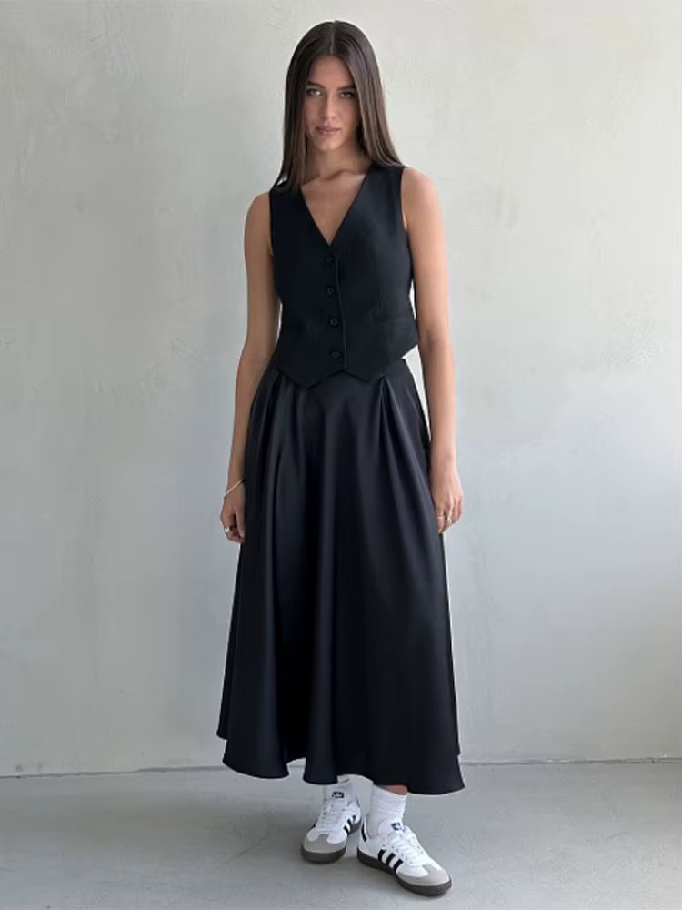 Jupe longue en Satin pour femmes, élégante, ample, taille haute, Maxi, Streetwear, classique, mode f