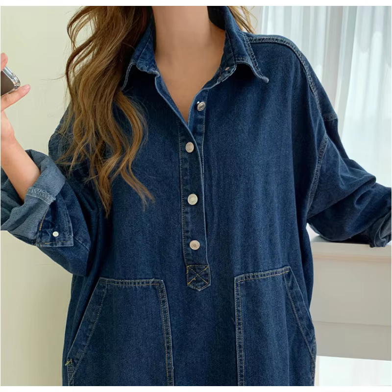Robe en jean à manches longues pour femmes, Y2k, fendue, délavée, Vintage, simple boutonnage, Maxi, 