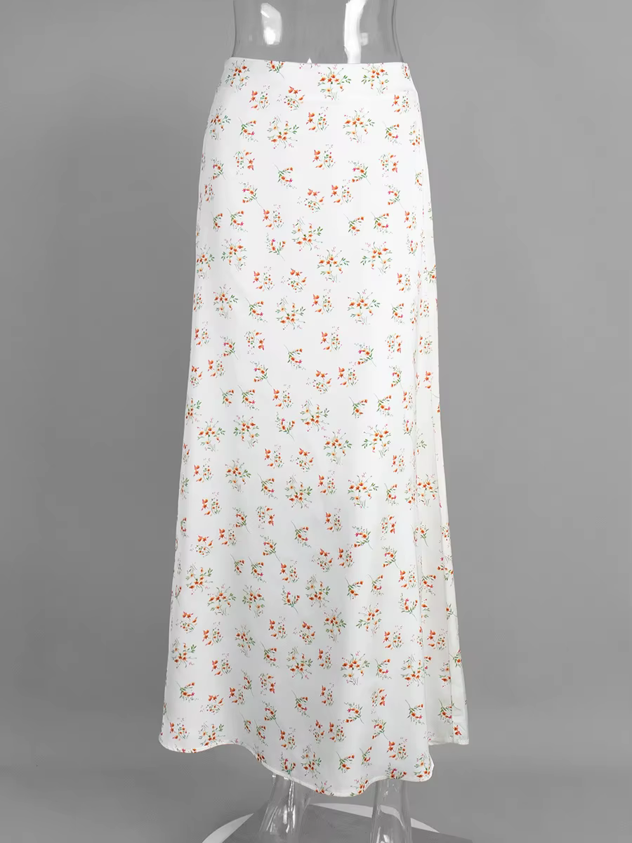 Jupe longue en Satin imprimé Floral pour femmes, taille haute, fermeture éclair, Slim, ligne a, bas 