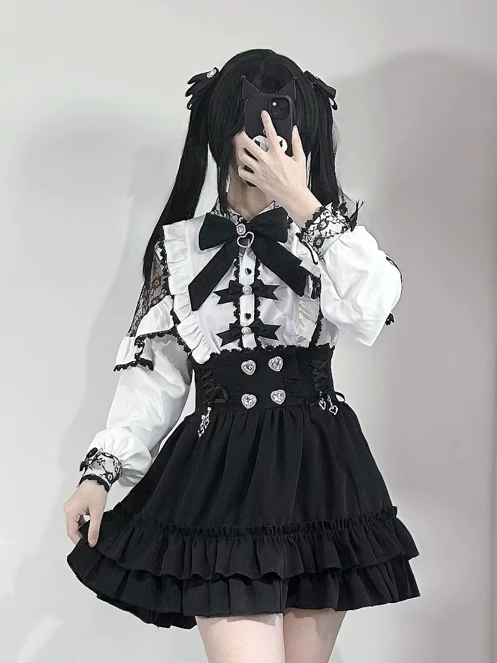 Kawii Jirai Kei jupe tenue Lolita filles Blouse haut femmes chemise à manches longues 2025 nœud chem