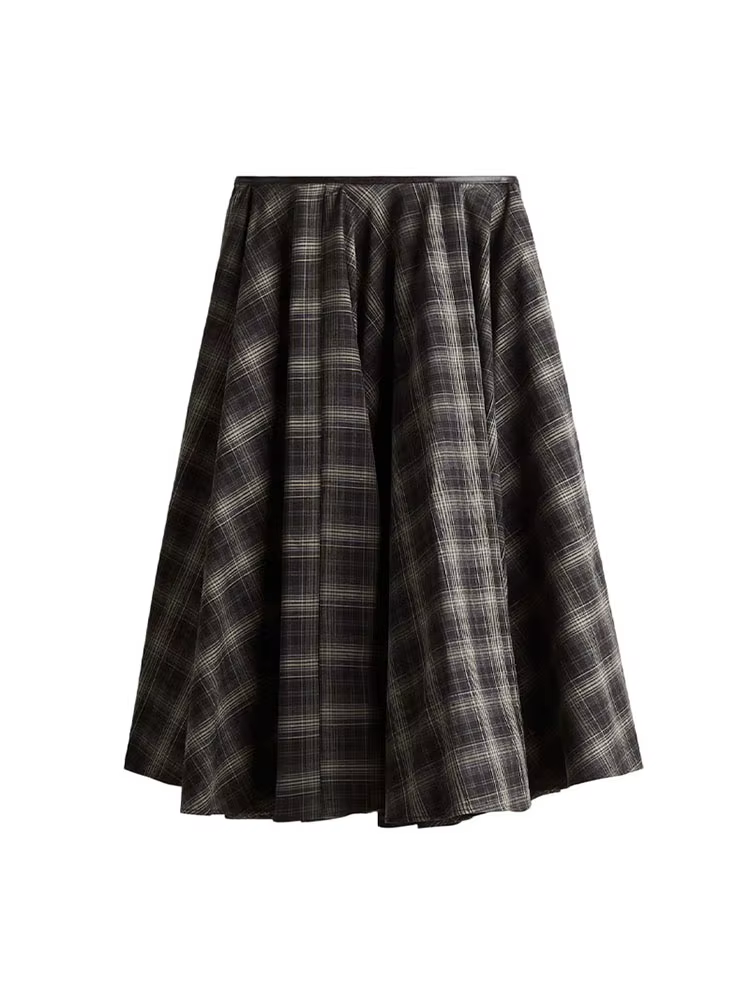 Jupe circulaire imprimée à carreaux pour femmes, élégante, taille haute, surdimensionnée, assortie a