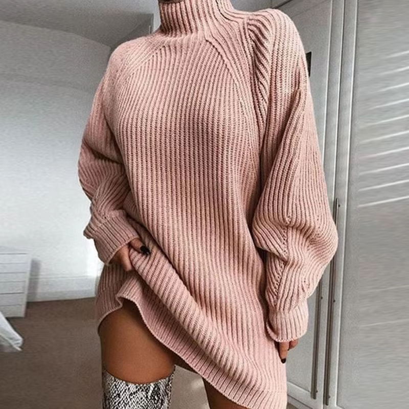 Robe pull à col roulé pour femme, manches longues, monochromatique, décontracté, élégant, mini, resp