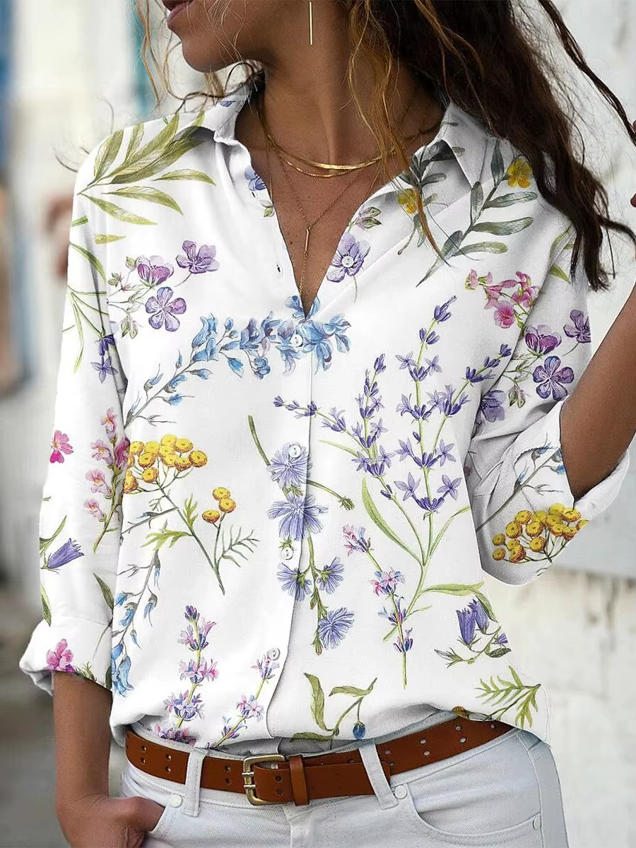 Femmes chemise à manches longues chemise imprimée femmes col décontracté haut pour femme imprimé