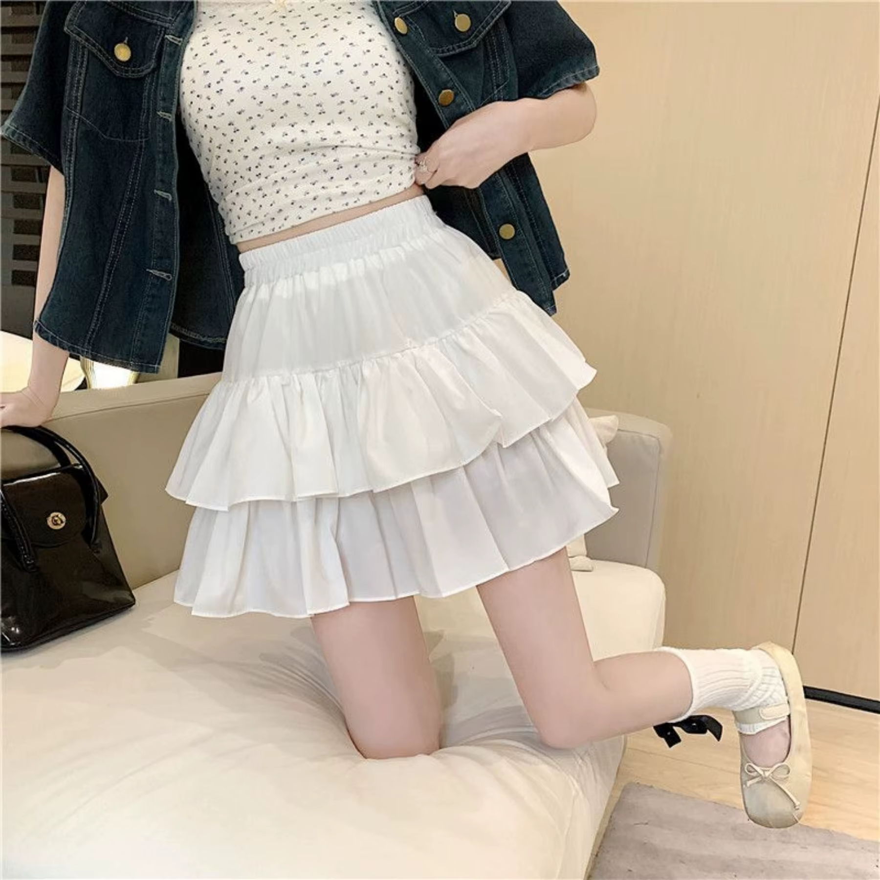 Robe longue polyvalente style jupe à volants pour femme, taille haute, amincissante, coupe trapèze, 