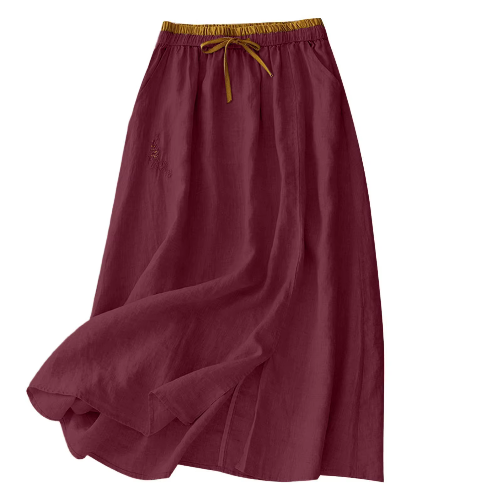 Jupe longue en coton et lin pour femme, taille élastique, style Harajuku, couleur unie, coupe évasée