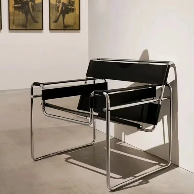 Fauteuil de détente individuel avec cadre en acier et métal, dossier et accoudoirs, pour salon, cham