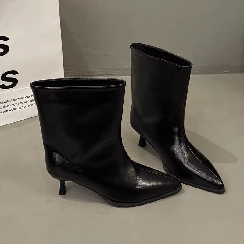 Bourgogne cuir verni haut bottes longues pour femmes vin rouge bout pointu sans lacet Botas Largas D