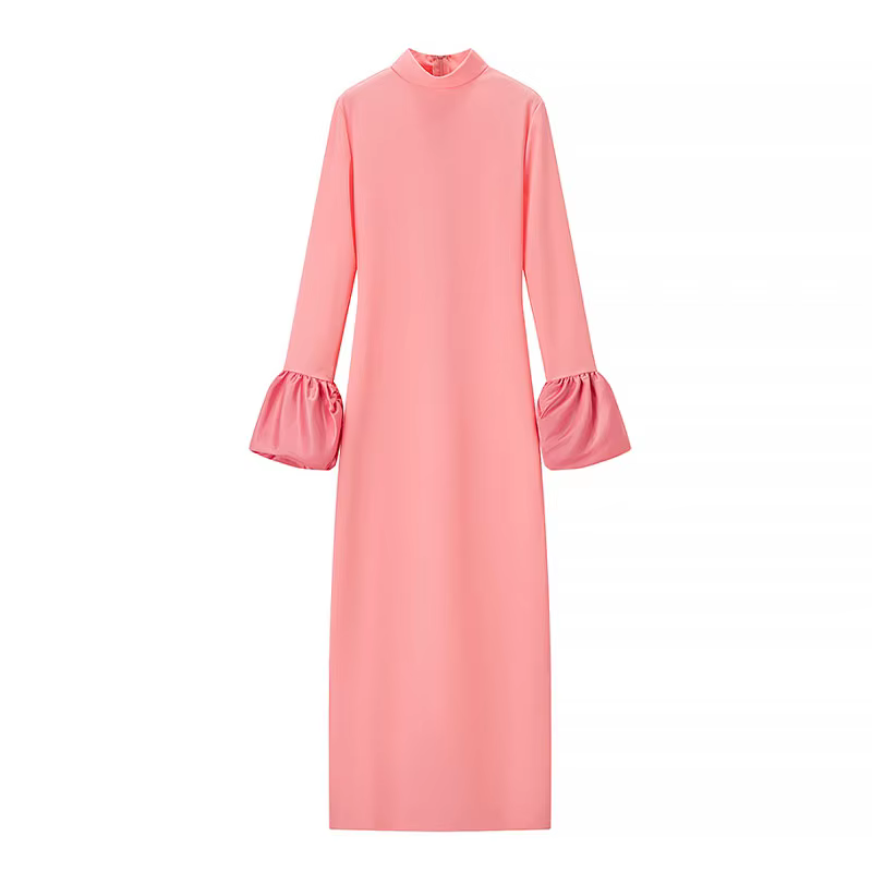 HH – robe longue d'été pour femmes, couleur unie, col mi-haut, manches longues, fente décorative, fe