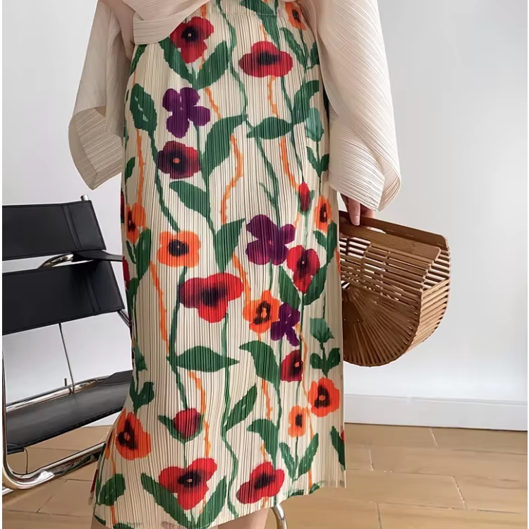 Jupes mi-longues imprimées pour femmes, vintage, vacances d'été, fente arrière, esthétique, style Lu
