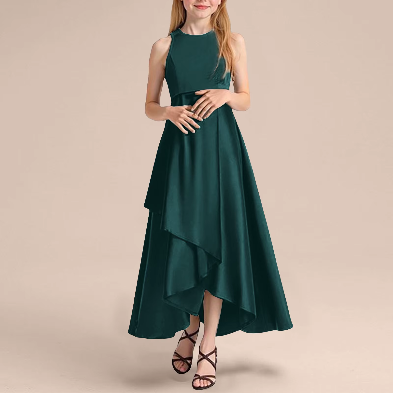 Robes longues haut de gamme Champagne pour adolescentes, robes de soirée de mariage pour spectacle d