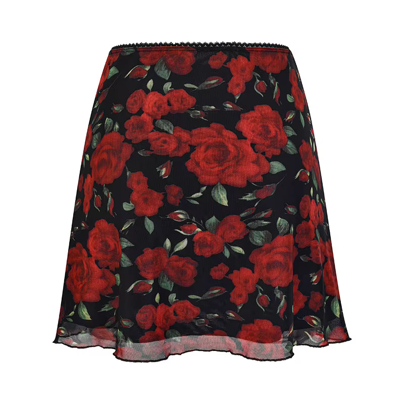 Mini jupe vintage à imprimé rose pour femme, double couche, maille, taille haute, ligne A, Harajuku,