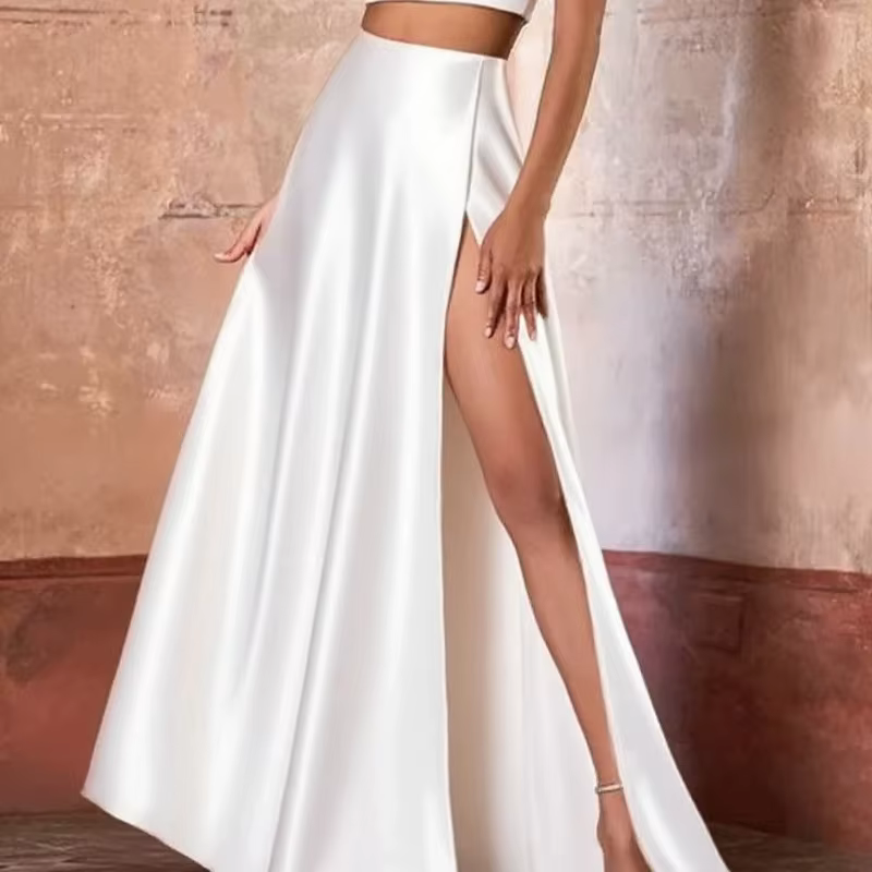 Jupe de mariée amovible en satin fluide personnalisée, jupe longue noire amovible pour soirée formel