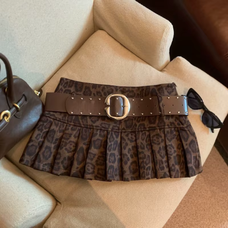 Jupe courte taille haute imprimé léopard pour femmes, Y2k, Sexy, tendance, Slim, plissée, rétro, lig