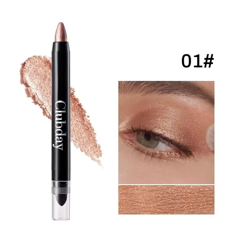 Bâton d'Ombre à Paupières à Double Extrémité avec Brosse Éponge, Crayon de Contour, Crème Nacrée Dur
