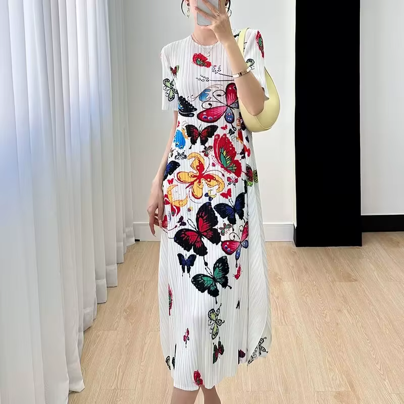 Miyake robe longue plissée robes de soirée imprimé femme été plissé Joker mode léger luxe élégant da