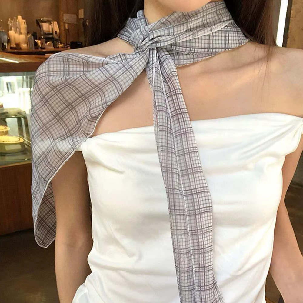 Sangle Plaid Long cou foulards 140cm tour de cou Long ruban écharpe coréen châle mince foulard voyag