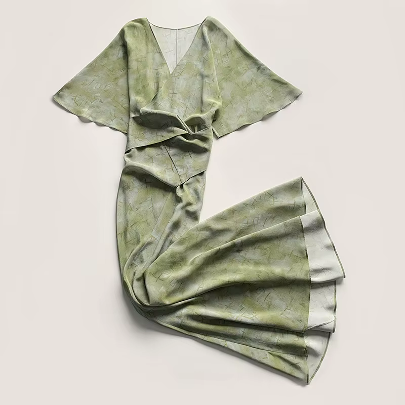 Robe Longue Imprimée à Manches Courtes et Col en V pour Femme Tenue de Caractère à la Mode