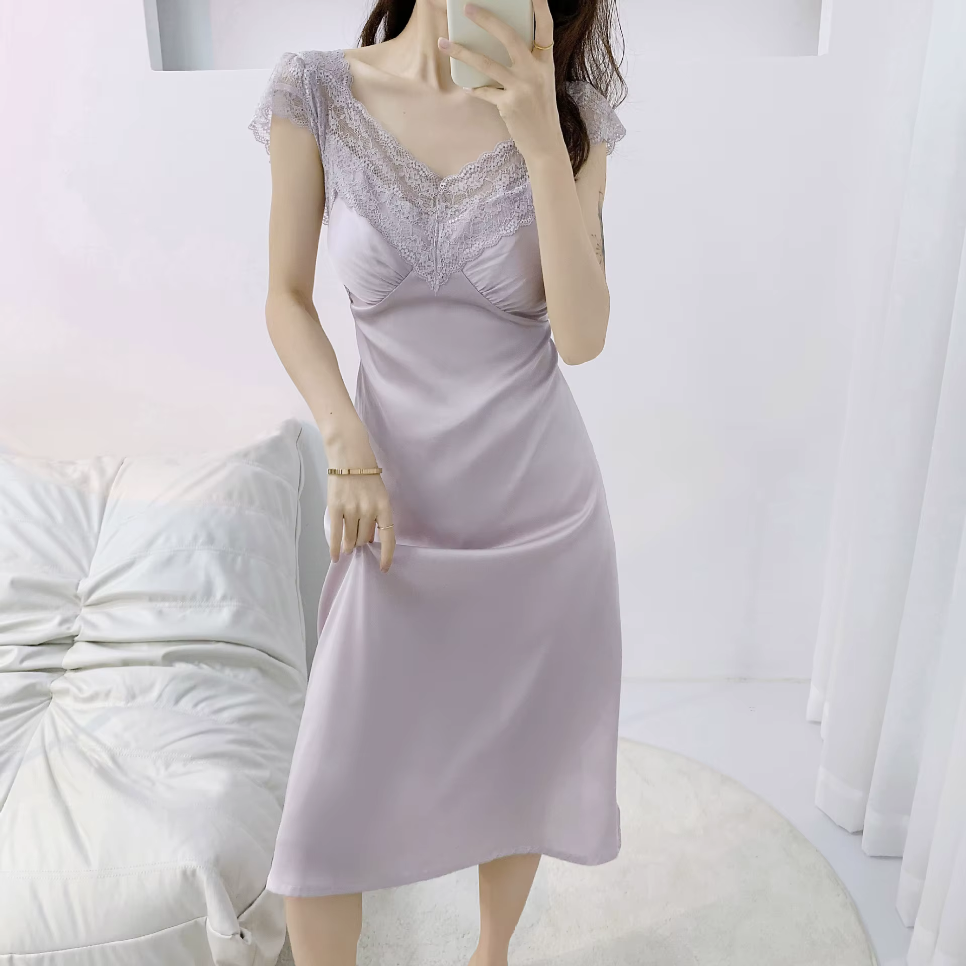 Sexy col en v profond chemise de nuit maison robe de chambre longue robe de nuit vêtements de nuit e