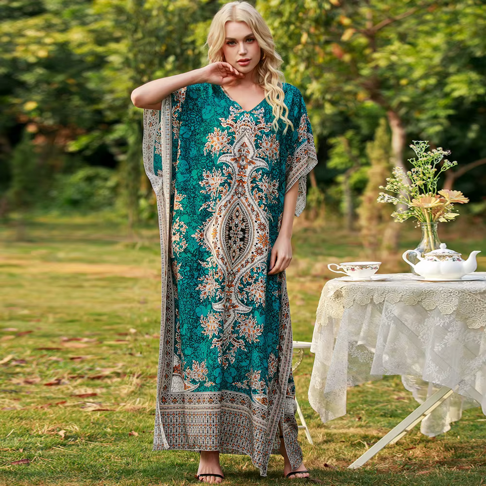 Robes de vacances bohèmes à col en V pour femmes, robe de plage décontractée ample d'été, robe longu
