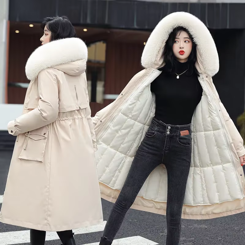 Veste d'hiver 2025 nouvelles femmes Parka vêtements Long manteau doublure en laine à capuche col de