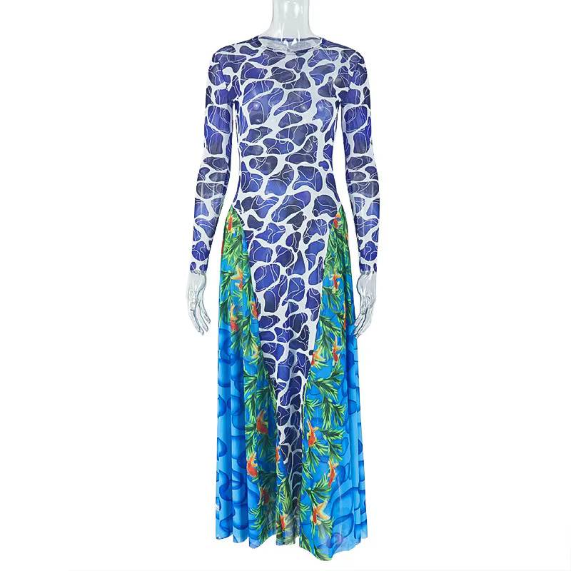 Robe longue à col roulé et manches longues pour femme, avec ceinture et hanches enveloppées, en gaze