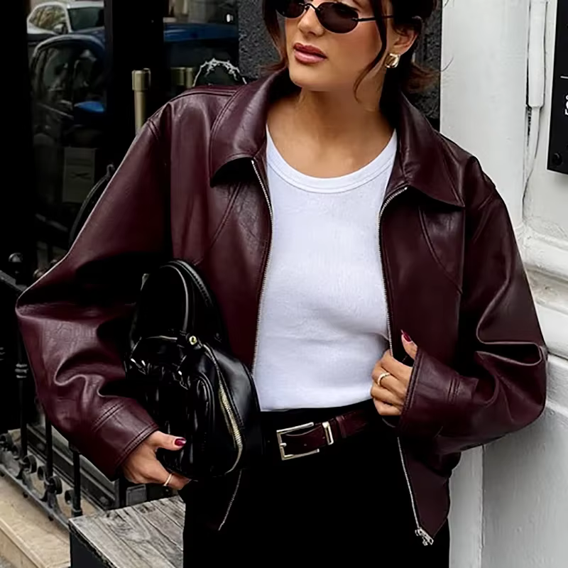 Vestes bombardier en Faux cuir pour femmes, veste courte à la mode, Vintage, Streetwear, vêtements d