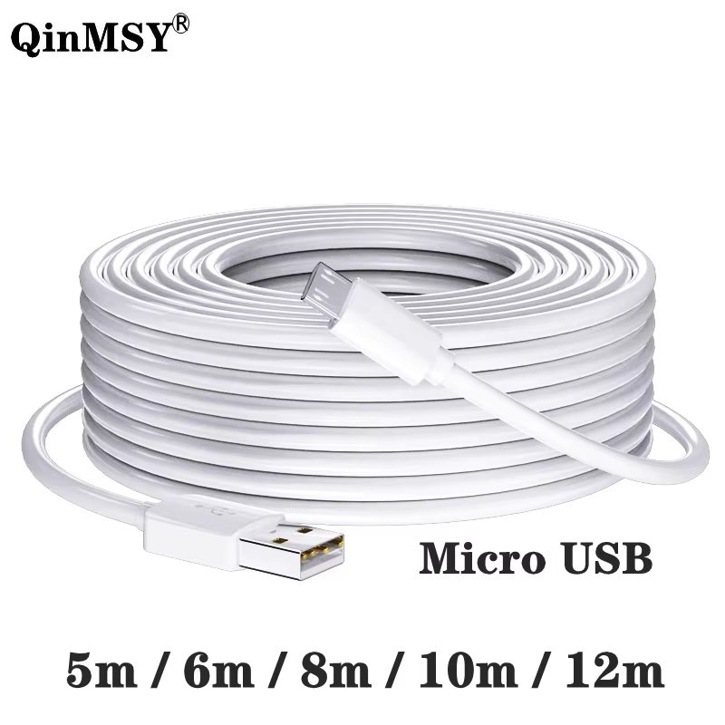 Câble de surveillance de caméra intelligente Micro USB, 5M 10M, caméra Web, charge à distance, Date