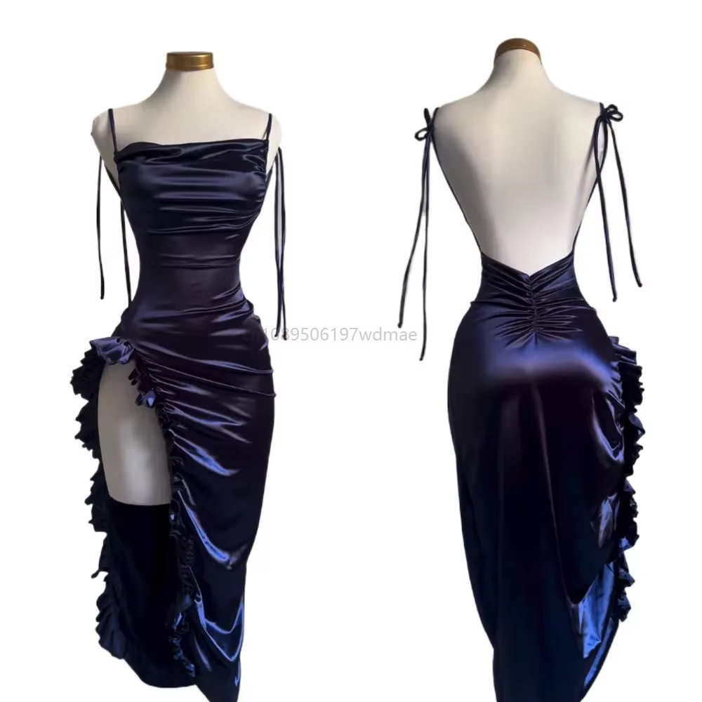 Robe longue plissée sans manches à lacets, style vintage sexy, dos nu, moulante, à volants, pour soi