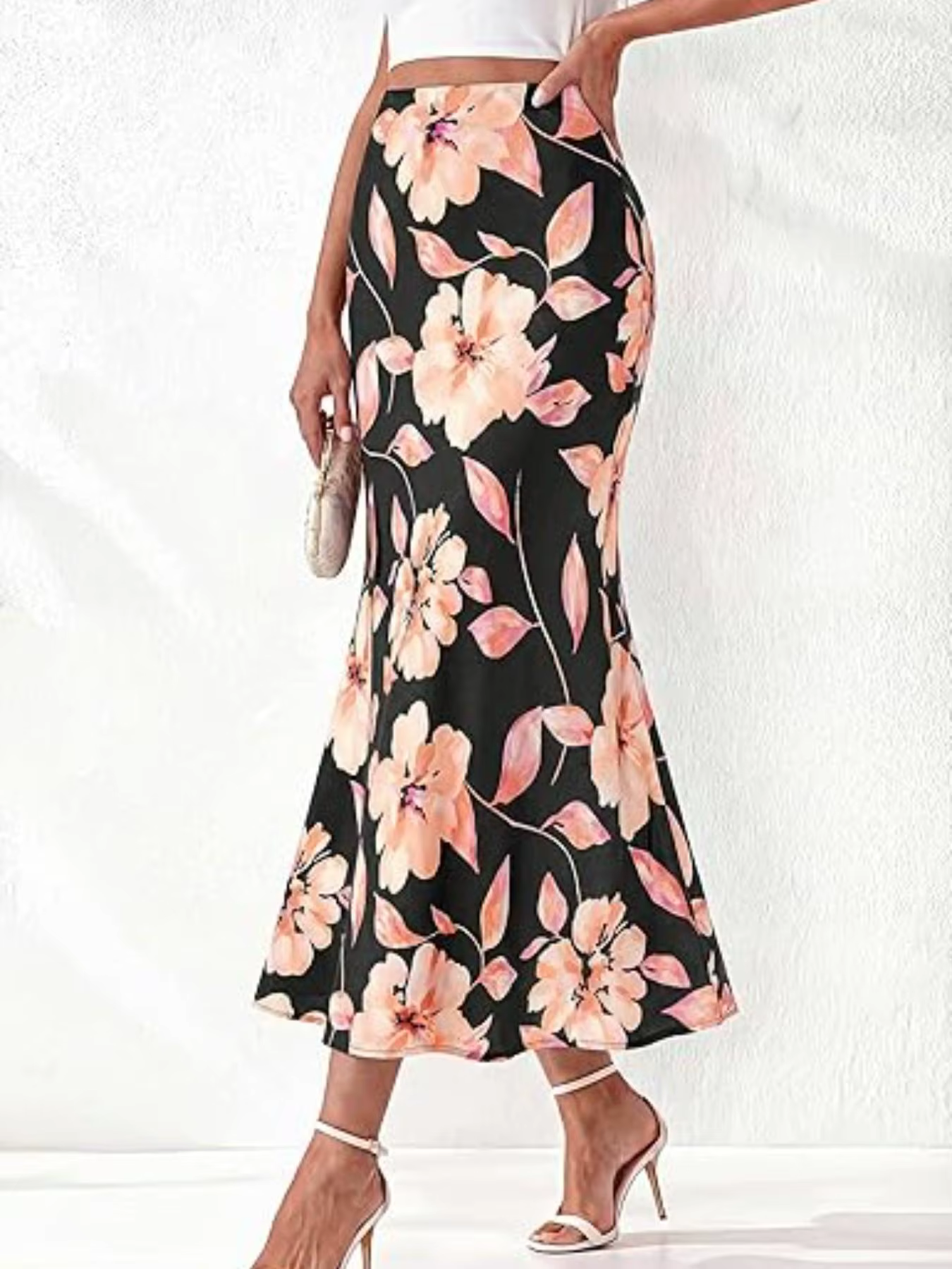 Robe midi en soie style bohème pour femme, taille haute, coupe trapèze, imprimé tendance, printemps-