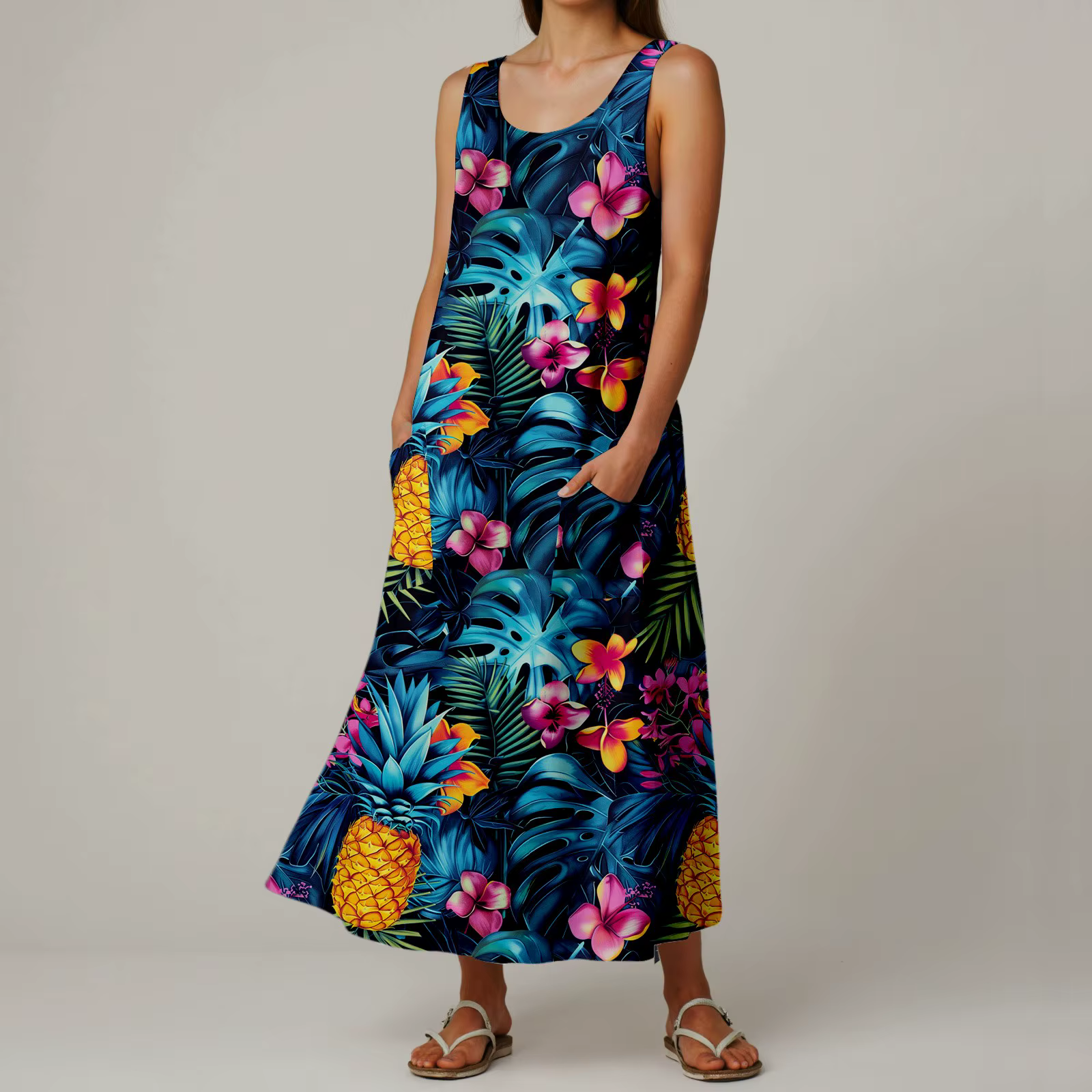 Robe d'été bohème pour femmes, mode feuilles florales, vacances, longue robe décontractée, sans manc
