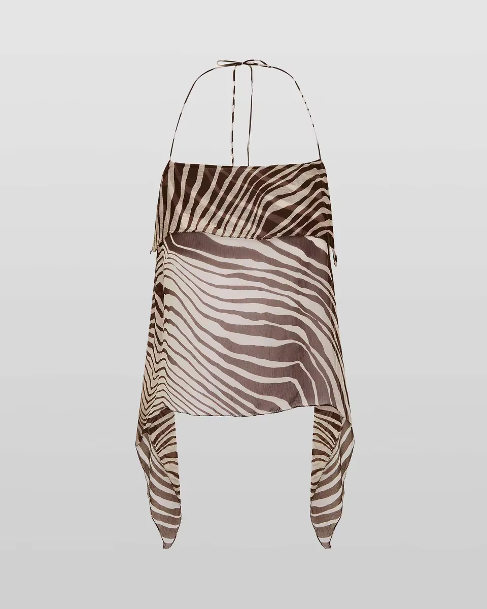 Sexy imprimé zèbre haut jupe ensembles pour femmes licou dos nu gilets mince hanche paquet jupes lon