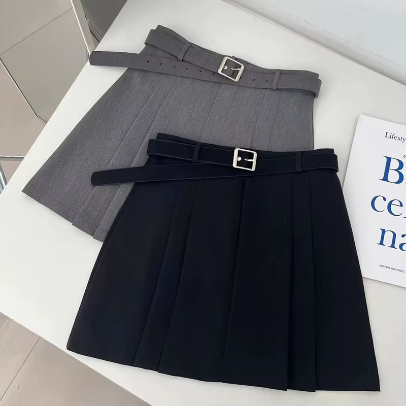 Lucyever Preppy Style a-ligne jupe pour femmes été nouvelle taille haute noir gris jupes plissées fe