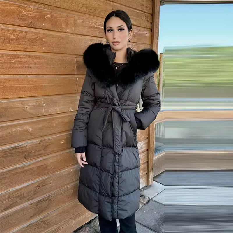 2025 hiver fourrure à capuche longs manteaux femmes à lacets fermeture éclair épais chaud Parka dame