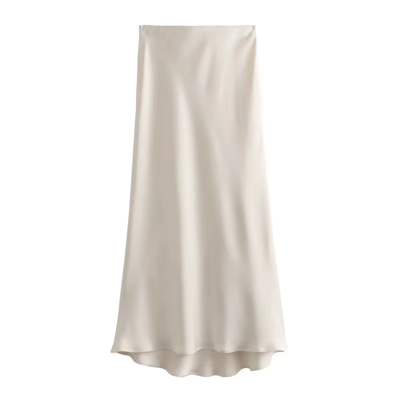 Jupe en satin MUJER Femme 2026 – Jupe longue taille haute pour femme, jupe midi noire élégante pour 