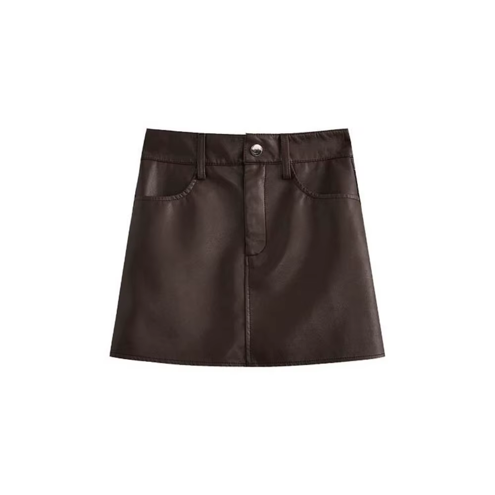 Jupe en cuir PU à fermeture éclair tendance, couleur unie, rétro, taille haute, jupe trapèze, automn