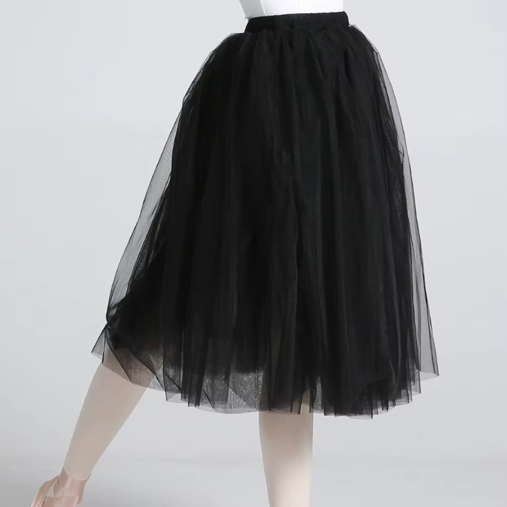 Tutu de ballet blanc élégant, taille élastique, jupe en tulle à quatre couches, jupe longue en tulle