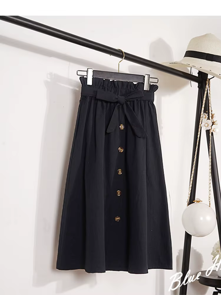 Jupes mi-longues pour femmes, longueur aux genoux, boutons élégants coréens, taille haute, jupe d'éc