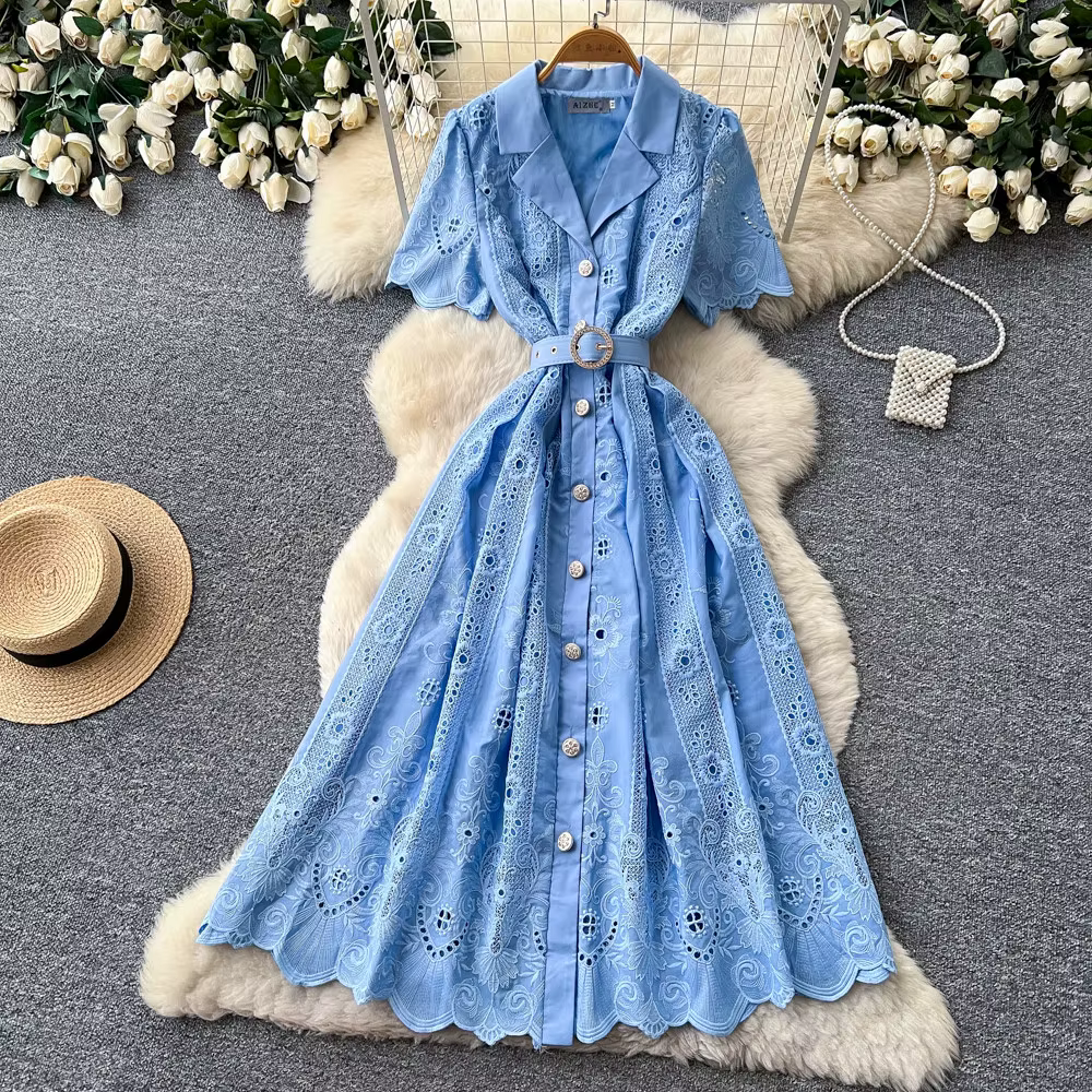 Robe longue pour femme, style Y2K, streetwear, à découpes, manches courtes, en dentelle, taille ajus