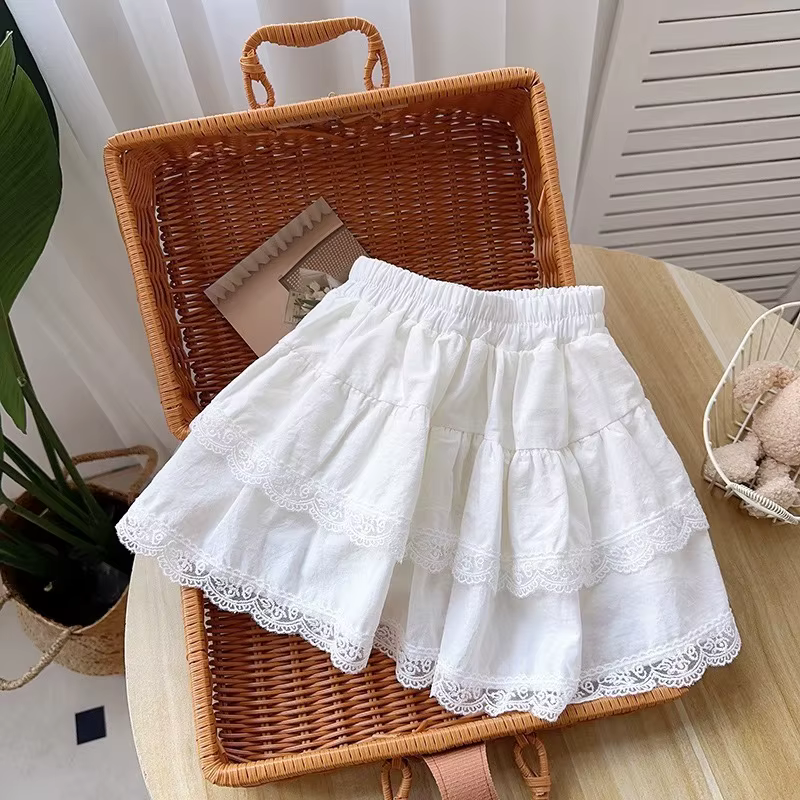 Jupe d'été pour filles, jupes courtes blanches avec pantalon de sécurité, jupe plissée gâteau en den