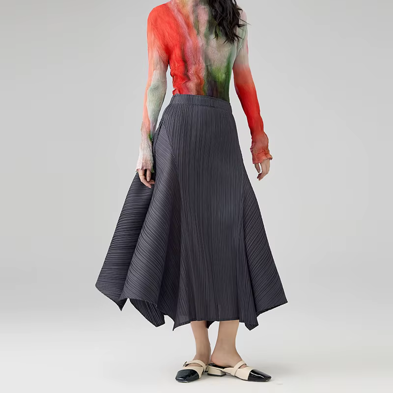 Jupe plissée irrégulière Miyake, jupe longue plissée unie élégante et décontractée à taille haute, d
