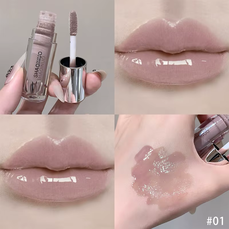 Gloss à lèvres effet miroir hydratant longue tenue, teinte perlée argentée noire froide, rouge à lèv