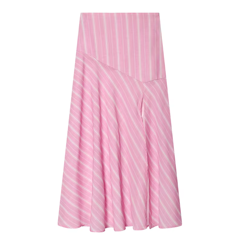 Jupe Femme 2026 Nouvelle Collection Printemps-Été Rose Rayée en Lin Longueur Midi pour Femme Chic Dé